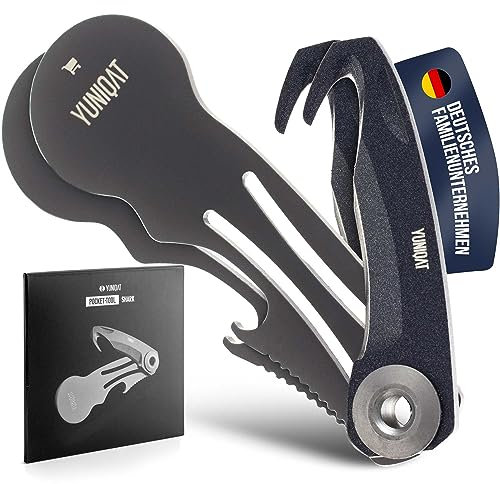 Yuniqat Pocket Tool SHARK 2x Multifunktionstool mit Schlüsselring, Einkaufswagenlöser, Flaschenöffner, Paketmesser, aus robustem Edelstahl, Schlüsselanhänger, Geschenkidee für Damen + Herren