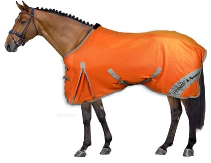 Horses, Fliegendecke Nemesis aus Netzmaterial, Hervorragend Verarbeitete Decke, Nützlich zum Schutz des Pferdes vor Temperaturschwankungen und Insekten (155 cm, Orange)
