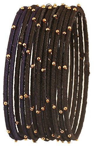 Touchstone „Colorful Armreifen-Kollektion“, Exklusive indische Bollywood-Armreifen mit Goldener Glasur, tiefschwarzer Designer-Schmuck, besondere große Armreifen. Satz von 12 für Frauen.