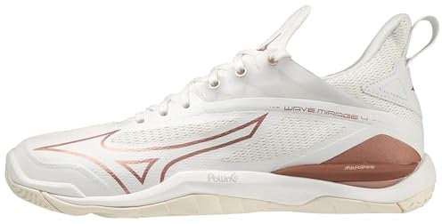 Mizuno Damen Wave Mirage 4 Handballschuhe, Weiß, Rosa, Schneewittchen, 42 EU