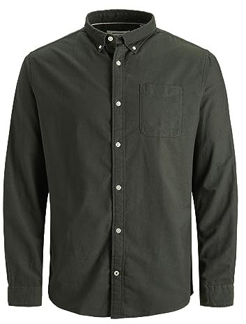 JACK & JONES Camisa de Hombre Talla Grande Color Liso básica Manga Larga Business JJEOXFORD, Color:Verde, Talla:7XL