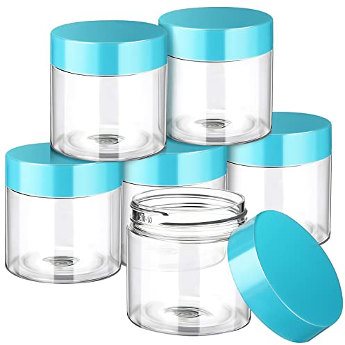 SATINIOR Lot de 6 bocaux ronds vides en plastique de 56,7 g avec couvercles, rechargeables, étanches, réutilisables, pour voyage, cosmétiques, aliments secs, épices, bonbons, biscuits, maison, cuisine