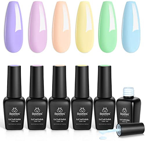 Beetles UV Gel Nagellack Set - 6 Farben Schnelltrocknend Nail Art Pastellfarben Beliebt Macaron Lila Rosa Gelb Blau Gel Polish Nail Nagellack Kit Herbst Geschenk für Frauen Anfänger Nail Art