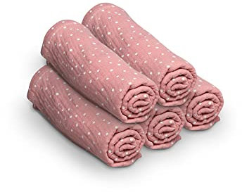 ULLENBOOM ® Mulltuch Baby 5er Set Rosa, Spucktücher Baby aus 100% OEKO-TEX Baumwolle, Made in EU, 65x65 cm - Musselin Tücher ideal als Mullwindeln und Moltontuch für Baby, Für Jungen und Mädchen