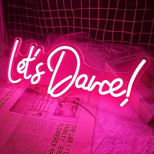 BringLuck2U Let's Darce Neon Signs LED Neon Sign, Cool Letter Neons Sign USB Powered Acrylic Art Decoración de pared para boda Navidad Fiesta Sala de estar Bar Decoración Regalo