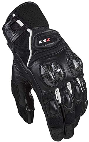LS2 Spark II Leder perforierte Motorrad Handschuhe, schwarz/weiß, S