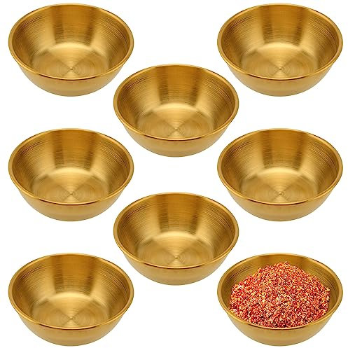 ZOENHOU 8 PCS Small Gold Dipping Bowls, Gold Stainless Steel Bowls Dipping Sauce Dishes, Round Seasoning Dish Sushi Appetizer Serving Bowls for Kitchen