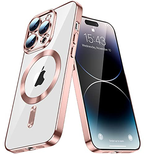 QIWEIQING Magnetic Case for iPhone 14 Compatible with MagSafe Wireless Charging, Shockproof Phone Bumper Cover, Anti-Scratch Clear Back Cover Case for iPhone 13/14 6.1. Rose Gold YIX
