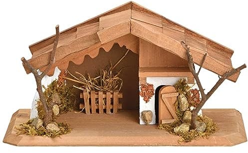 Weihnachtskrippe Krippenstall mit schönen Details aus Kiefernholz 26 cm liebevoll gearbeitete Krippendeko Weihnachtsdorf Wohnzimmer Holzkrippe Festliche Weihnachtsdekoration Geschenkidee