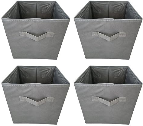 Aryllis Folding Storage Boxes, Grey, Pack of 4, Collapsible Fabric Storage Cubes - 27cm x 27cm