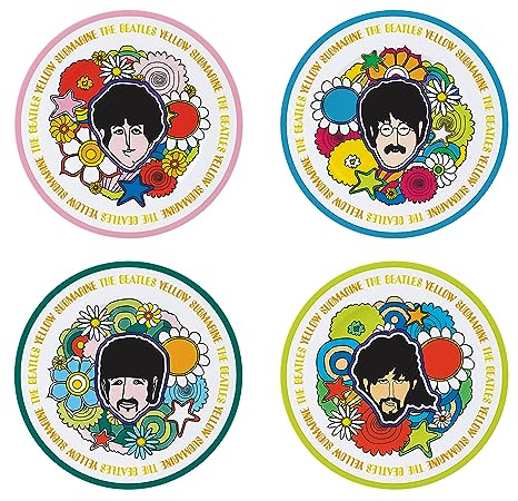 GB eye The Beatles Yellow Submarine Flowers Plate Set Includes 4 pc Music Band Decoration Kitchen & Home Accessories Merch Gift