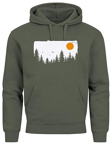 Neverless® Hoodie Herren Wald Bäume Outdoor Adventure Abenteuer Natur-Liebhaber Fashion Streetstyle Oliv L