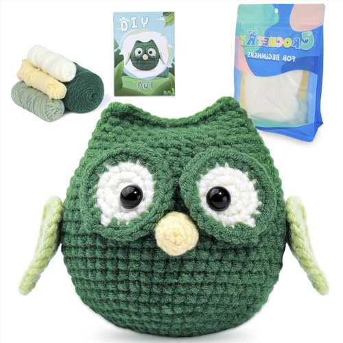 awakentti Häkeln Tier Kit, Anfänger Häkeln Start Kit mit Garn, Eule Häkeln Kit DIY Handwerk für Erwachsene und Kinder, Tolle Geschenke für Häkeln