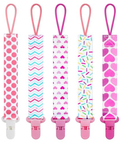 Aolso Ciuccio Catena per Bambini, 5 Pezzi Catenella Portaciuccio, Catena per Ciuccio per Neonato per Nascita Battesimo Baby Compleanno Natale Regalo