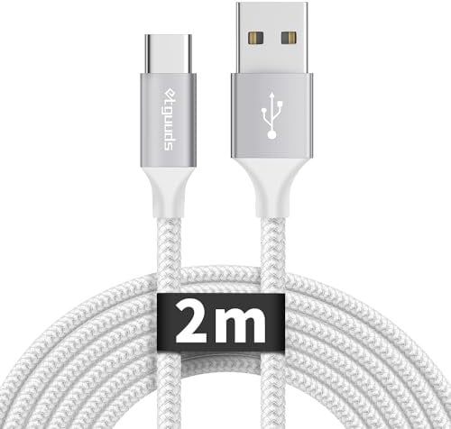 etguuds USBC Charger Cable 2m, Long USB to USB Cable 3A Fast Charging Type C Charger Cable Braided Compatible with iPhone 16 15 Pro Max Samsung S23 S22 S21 S10 S9 S8 -White