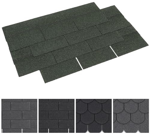 FUKEA Asphalt Roof Shingles-18pcs/2.61sqm 3 Tab Shingles Self-Adhesive Sheds Roofing Felt Shingles Tiles Thermal Insulation Roof Felt for Sheds for Most Rooftop, Square, Green