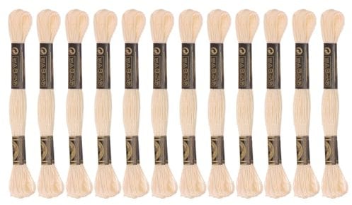 sourcing map 12 Stränge Stickgarn à 8m Lang Baumwolle Thread für Stickprojekte Armbänder Basteln Embroidery Kreuzstich Häkeln (Beige)