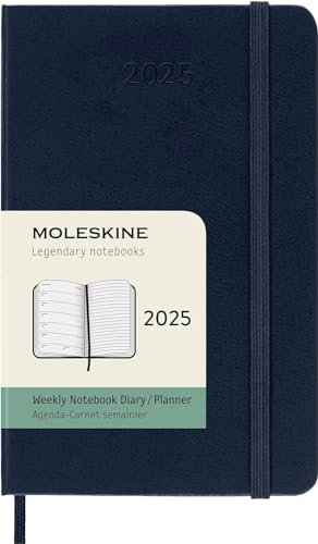 Moleskine Weekly Planner, WochenPlaner mit Platz für Notizen für 12 Monate 2025, Fester Einband und Elastischer Verschluss, Farbe SaphirBlau, TaschenFormat 9x14 cm