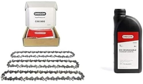 Oregon 3-Pack Chainsaw Chain for 14-Inch (35 cm) Bar + Biodegradable Chain Oil - 52 Drive Links, Low-Kickback Chain fits Husqvarna, McCulloch, Ryobi, Bosch and More (91P052X3)