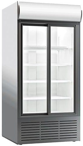 Réfrigerateur à Boissons Commercial 900 L Frigo Vitrine 2 portes coulissantes Température 0-10 ℃ Armoire à Boisson Réfrigérée Étagères Réglables et Caisson Lumineux serrure supermarché café snack bar