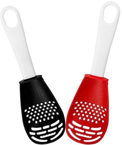 Tabanzhe 2 PCS Kitchen Cooking Multifunctional Spoons,Large Slotted Ladle Strainer,High Heat Resistant Spoon for Egg Separator Cooking Beating Draining Mashing(Black,Red)