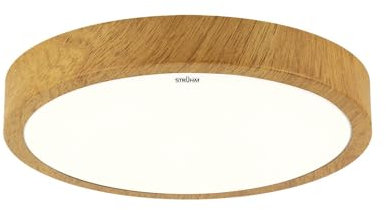 Licht-Erlebnisse LED Deckenleuchte rund Ø 38 cm IP44 in Holz-Optik 4100 K neutralweiß blendarm Badezimmerleuchte Decke Deckenlampe Bad LUCA