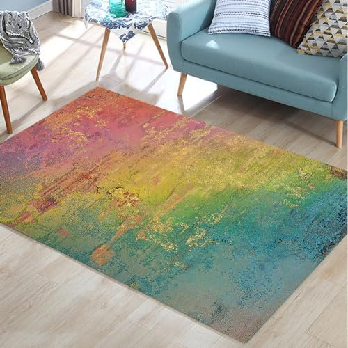 Taidianolp Teppich Wohnzimmer Deko,Colourful,120 x 210 cm,Blaugrün, Blau, Grün, Gelb, Rot, Farbverlauf, modernes Art Deco,Teppiche für Hartholzböden Nachttisch Sofa Deko Aesthetic