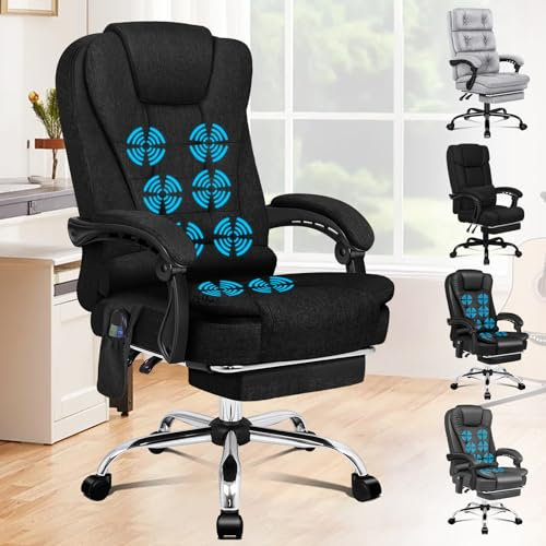 ALFORDSON Chefbürostuhl, Massage Bürostuhl mit Hebelrücken, Ergonomischer Schreibtischstuhl mit Großer Sitzpolsterung, Sessel mit Lordosenstütze, Drehstuhl mit Rollen, Stoff, Schwarz