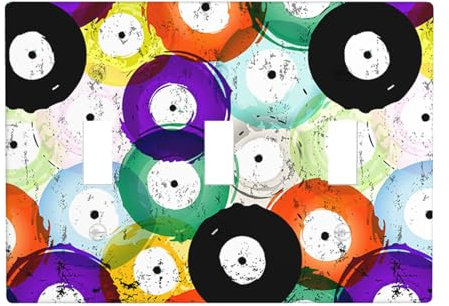 Moslion Musik-Vinyl-Dreifach-Kippschalter-Abdeckungen, Vintage-Scheibe, bunte Musik-Schallplatten, Graffiti-Wandplatte, Schalter, Steckdose, Heimdekoration, Schlafzimmer, Badezimmer