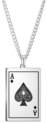 BISONBLUE Necklace Women Pendant Chain Gift Girl Men Fashion Accessories Ace Of Spades Men Necklaces Poker Pendant Necklace Hiphop 3Mmchain-S