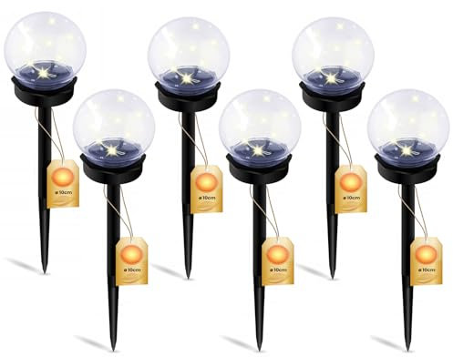 Lumiled 6 Stück Solar Gartenleuchte Solarlampe Solarkugeln für Garten Außen Leuchtkugel Kugel mit Erdspieß Dämmerungssensor Außenleuchte Wegeleuchte Klar LED IP44 Warmweiß ∅10