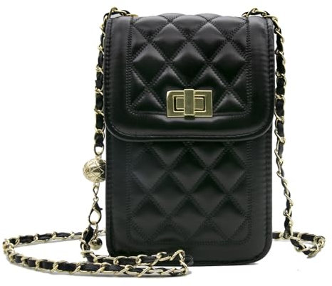 YAMEIZE Handtasche Schwarz Klein Umhängetasche Damen Handytasche Schultertasche Moda Leder Tasche Crossbody Bag mit Metall Schultergurt