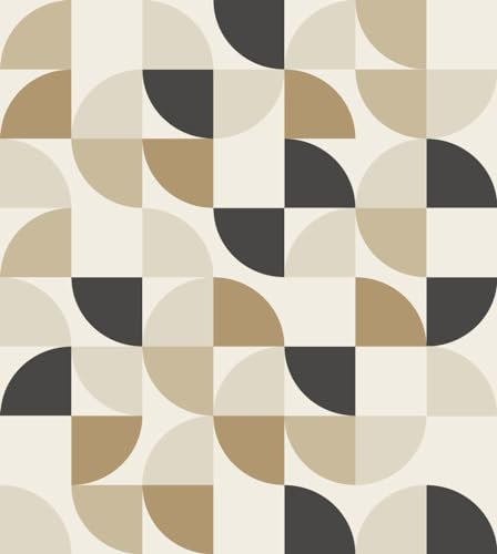 papier peint panoramique formes géométriques beige et noir 2.5 x 2.79 m - ESTAhome