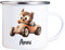 4youDesign Emaille Tasse Kinder personalisiert – Tierauto Eule – Vogel Namenstasse – Geschenk für Jungen & Mädchen – Bruchsicher & Leicht – Geschenkidee zur Einschulung & Geburtstag - 300ml