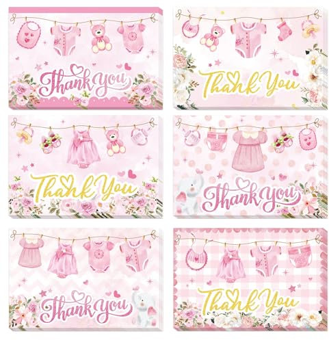 WERNNSAI Baby Thank You Cards - 24 PCS Thank You Cards with Envelopes Stickers for Girls Kids Sweet Baby Party Supplies Appreciation Greeting Card Thank You Notes for Birthday Party Baby Shower