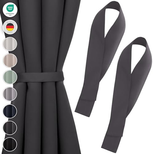 Blumtal Raffhalter für Vorhänge 2x - Vorhang Raffhalter 72x5 cm - waschbare Gardinenhalter blickdicht - Raffhalter für Gardinen/Gardinen Raffhalter für Verdunkelungsvorhänge & Gardinenschals Anthrazit