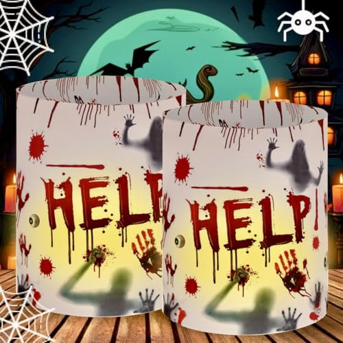 12 Windlichter Tischdeko Halloween Help - DO NOT Enter, Happy Halloween Party, Geburtstag, Blutspritzer, Handabdrücke, Geister, Gruselig Feier Tischdeko für Teelichter/Kerzen
