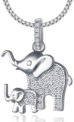 NAHLE Silber Kette Elefant mit Baby 925 Sterling Silber Herz Elefanten Halsketten für Frauen und Mädchen