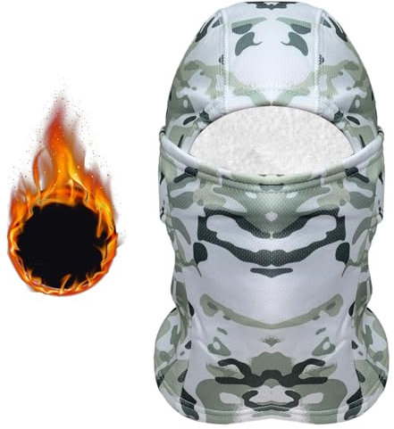 Ruayia Sturmhaube Motorrad Skimaske für Damen und Herren, Balaclava Sturmmaske Hals Gaiter UV-Schutz Winddicht Warm Atmungsaktiv Skimaske Radfahren - Camouflage Weiß Grün