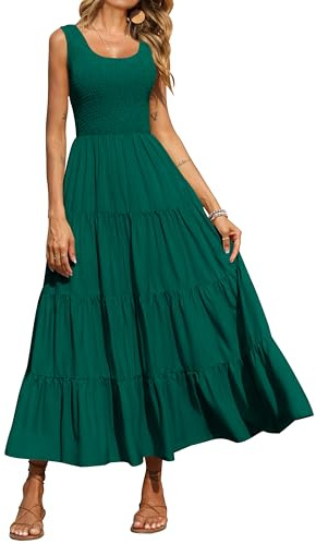 PRETTYGARDEN Damen Gesmoktes Tank-Sommer-maxikleid Lässiges Kleid