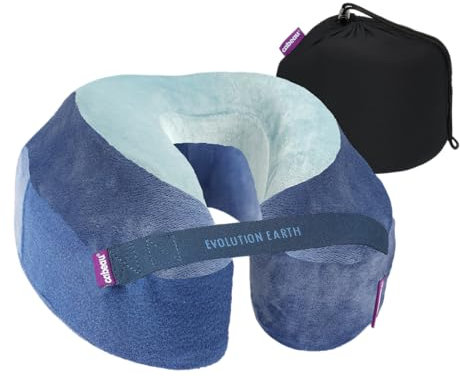Cabeau Evolution Earth Deluxe Memory Foam Reise-Nackenkissen Das Beste Reisekissen mit 360° Kopf-, Nacken- und Kinnstütze (Wasser)