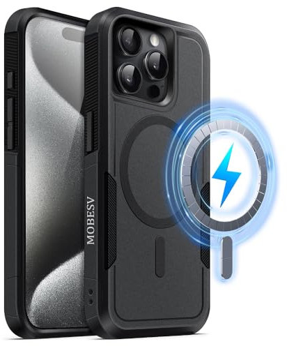 MOBESV Cover Magnetica per iPhone 15 Pro Max 6,7 Pollici, Custodia compatibile con MagSafe, Cover Antiscivolo Opaca e Satinata, Nero