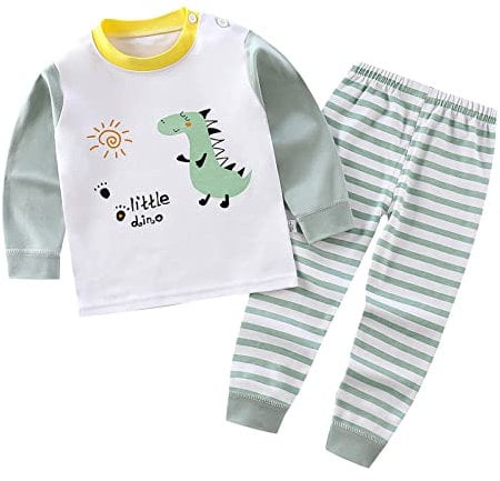 Long Sleeve 5t Boy Pajamas Toddler Kids Baby Infant Newborn Pj’s Boys Girls Long Sleeve Cute Tops Pants Sleepwear Pajamas Outfits Set 2PCS Little Boys Clothes (H-3, 12-18 Months)