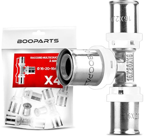 BOOPARTS - 4 pièces - raccord multicouche 16-20-16 a sertir contour TH - Té multicouche réduit à sertir - raccord plomberie pour tube multicouche 20 et 16