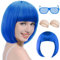 TaleMoon Perücke Damen Fasching Blau,Bob Perücke Blau,Perrücke Frauen Kurz mit Haarnetz und Bunte Brille,Perrücke Frauen 80er Damen,Blaue Wig für Karneval Fasching Cosplay Party