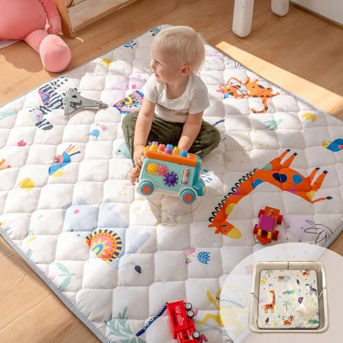 Sinhaklóho Tappeto Gioco Bambini Acolchado 3 cm Extra Spesso e Pieghevole, Antiscivolo, Lavabile in Lavatrice, 127x127 cm, Senza Odore, Ideale per Pavimenti e Box Neonato, Safari Selvaggio