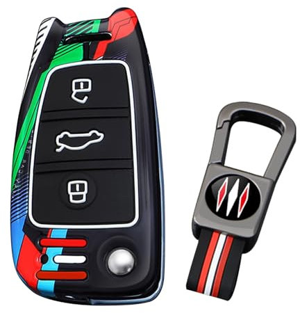 KUNIO Coque de clé pour Audi A1 A3 8V A4 A6 Q2 Q3 TT TTS RS RS3 S3 Sline Boîtier en alliage de zinc Clé de voiture Protection porte-clés Clé pliante 3 boutons B Noir