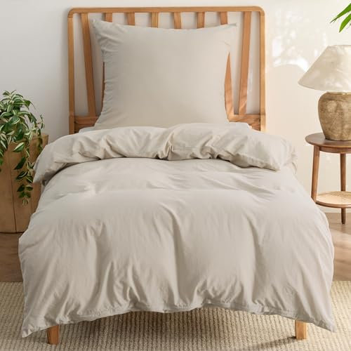 BEDSURE Bettwäsche 135x200 Baumwolle 2teilig - Bettwäsche-Sets Beige Bettbezug mit 1 Kissenbezug 80x80 cm, Ähnliche Textur wie Washed Leinen, Oeko-TEX Bedding Set mit Reißverschluss