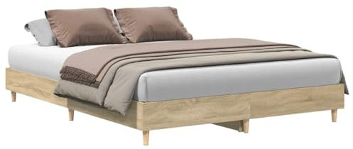 vidaXL Bettgestell ohne Matratze Sonoma-Eiche 150x200 cm Holzwerkstoff, Bettrahmen, Bett, Palettenbett, Schlafzimmermöbel, Doppelbett, Plattenbett