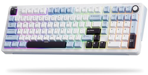 iLovBee B98 - Teclado cremoso con almohadilla numérica, teclado mecánico inalámbrico para juegos con perilla, Bluetooth/2.4 GHz/USB-C RGB teclados personalizados para Win/Mac, tamaño completo